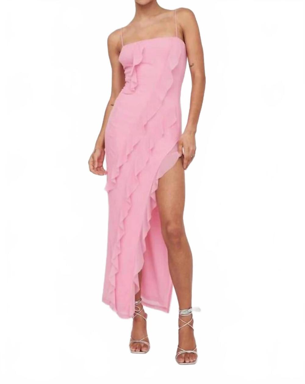 NEW ONE & ONLY bodycon mesh frill maxi dress in pink